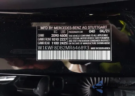 2021 Mercedes-Benz C 300 Sedan z USA, uszkodzony, nr VIN W1KWF8DB2MR646893